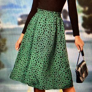 Shein Dalmation Print Elastic Waist Green and Black Skirt size small